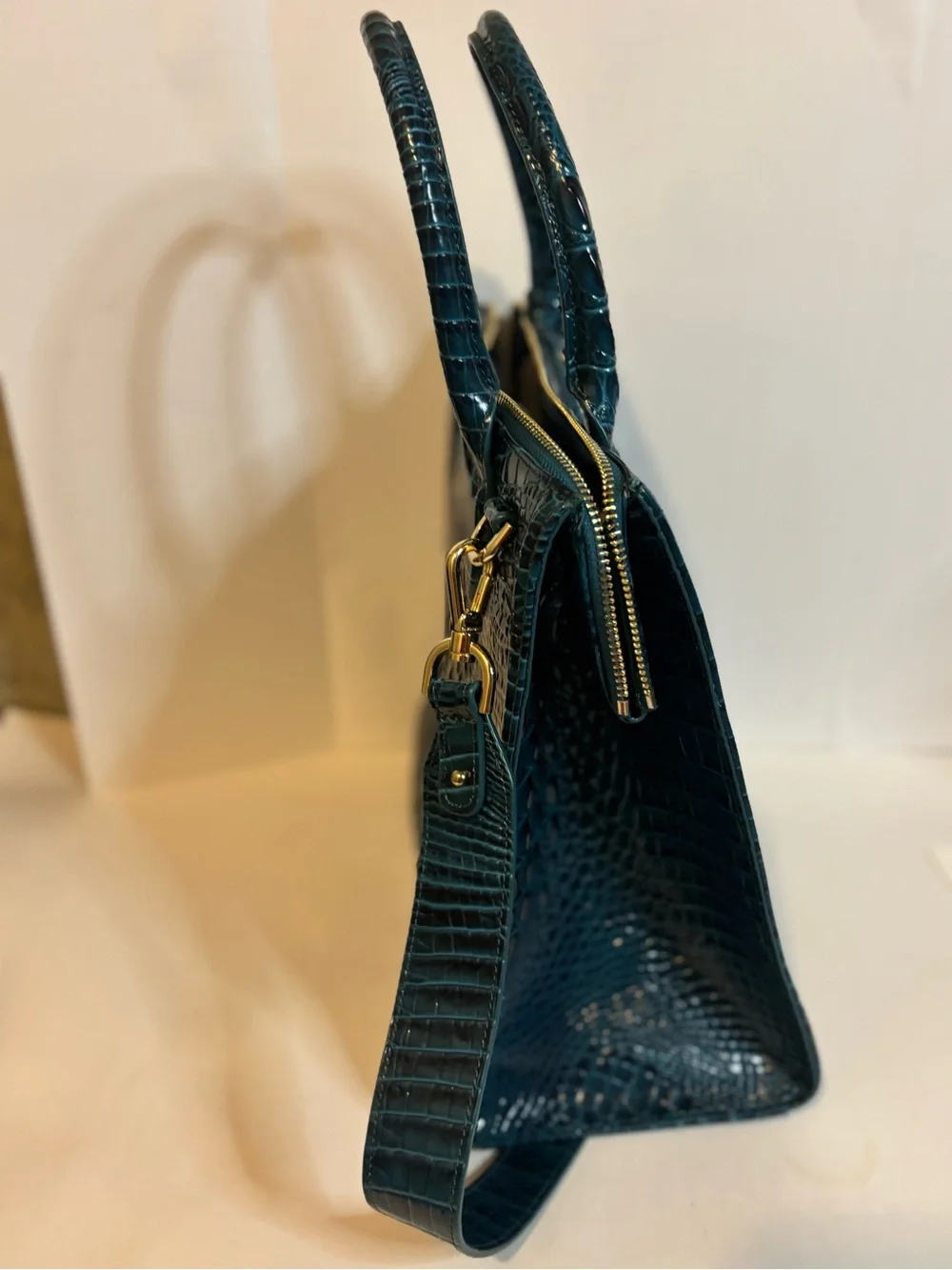 NWOT Brahmin Caroline-Juniper Melbourne Teal Croc-Embossed Top-Handle Tote